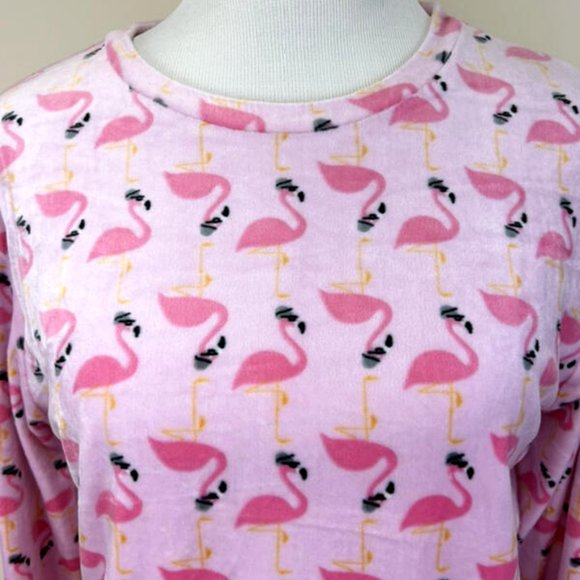 Frankie & Johnny S Pink Flamingo Velour Pajama Set Soft Shirt Jogger Pants - Picture 3 of 8